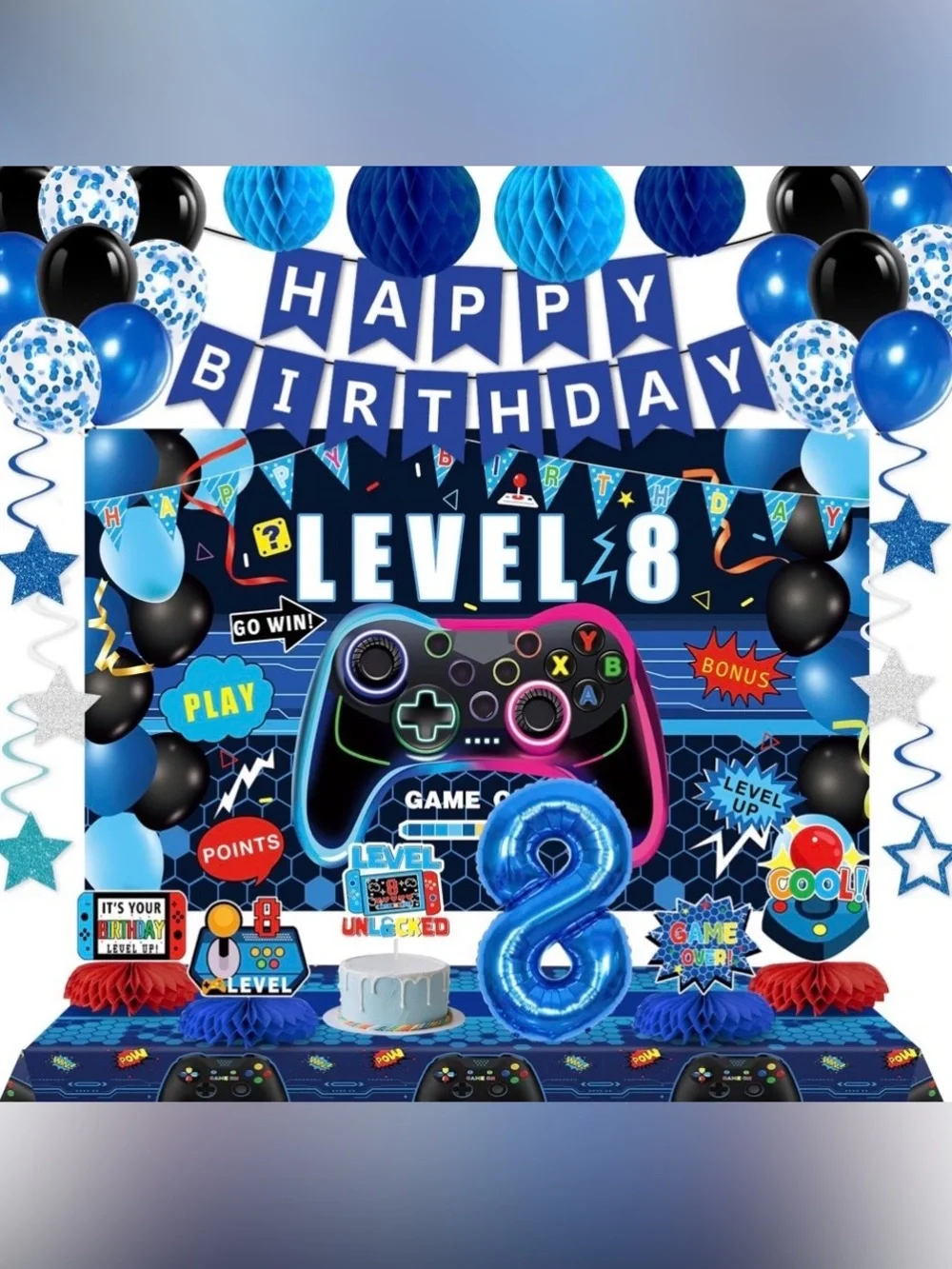 New Level 8 Gaming 8th Birthday Party Supplies Decorations Kit